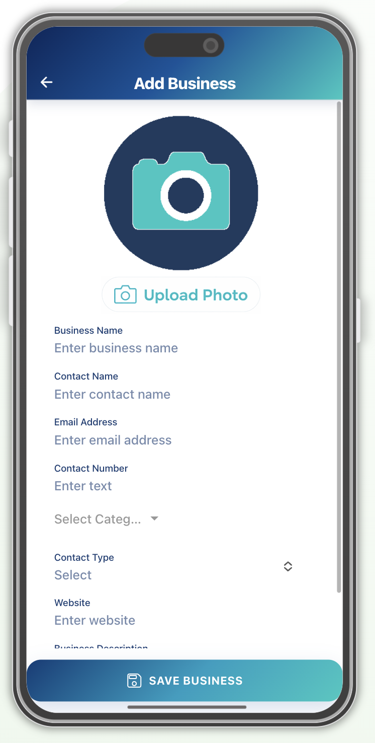 Network Connect home screen showing business search, favourites and navigation