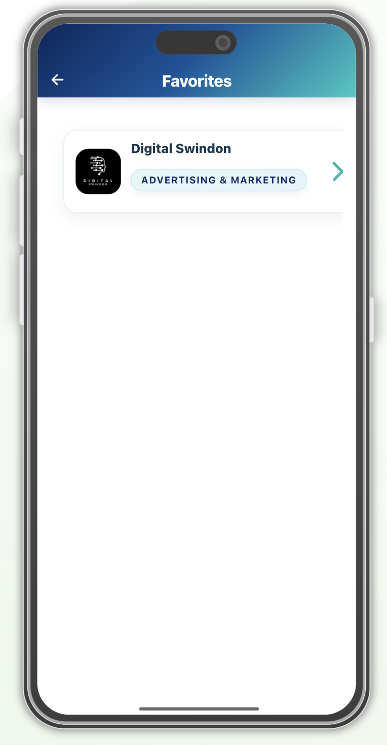 Network Connect home screen showing business search, favourites and navigation